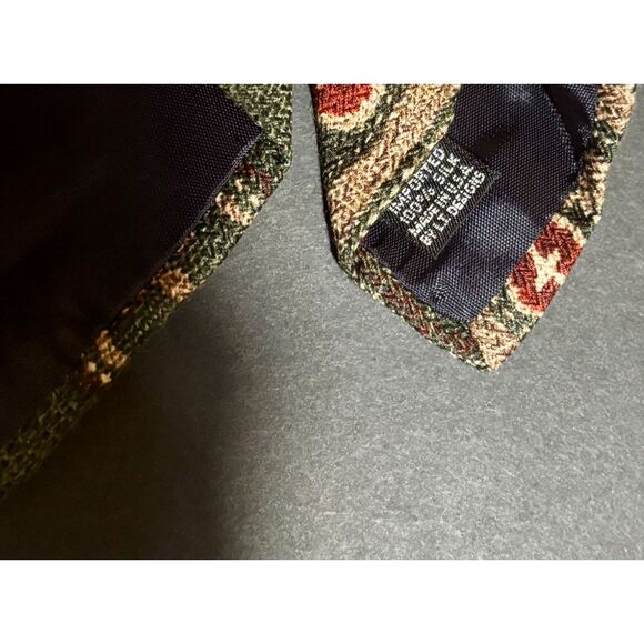 Vintage Woodward Designer Silk Tie – Green Brown Beige Geometric – Made USA - Picture 5 of 5